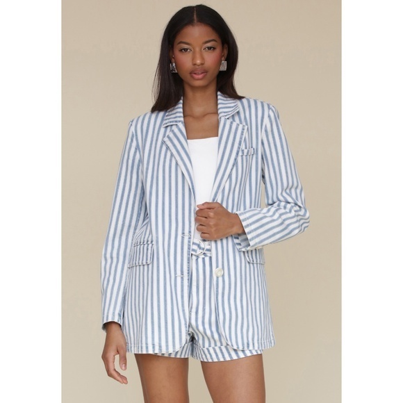 Avec Les Filles Jackets & Blazers - New Avec Les Filles Striped Cotton Blazer Blue White XS $149